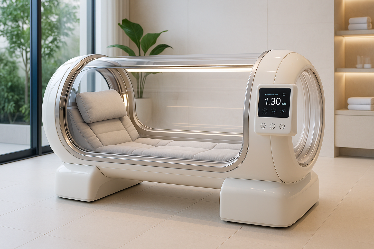 Luxurious modern hyperbaric chamber with transparent design and premium features